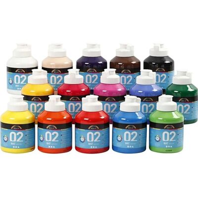 A-Color Sortierte Acrylfarbe Set - Matt - 15x500ml - Vielseitig, Schnelltrocknend, Wasserbasis A-Color Sortierte Acrylfarbe Set - Matt - 15x500ml - Vielseitig, Schnelltrocknend, Wasserbasis