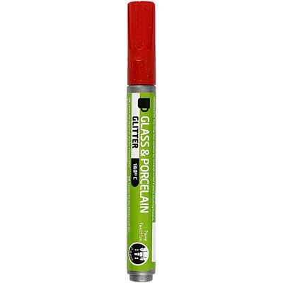 CC Hobby Rood Glitter Glas & Porcelain Stift - Marker CC Hobby Rood Glitter Glas & Porcelain Stift - Marker