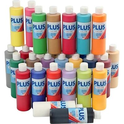 Plus Color Hobbymaling - 30 x 250 ml - Blanding af farver Plus Color Hobbymaling - 30 x 250 ml - Blanding af farver