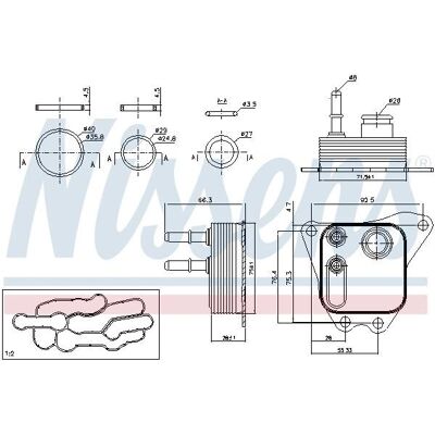 Nissens Oil Cooler - Water-cooled Aluminum with Gaskets Nissens Oil Cooler - Water-cooled Aluminum with Gaskets