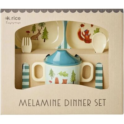Rice Baby Melamin-Geschirrset - Blau Happy Forest - 4 Stück Rice Baby Melamin-Geschirrset - Blau Happy Forest - 4 Stück