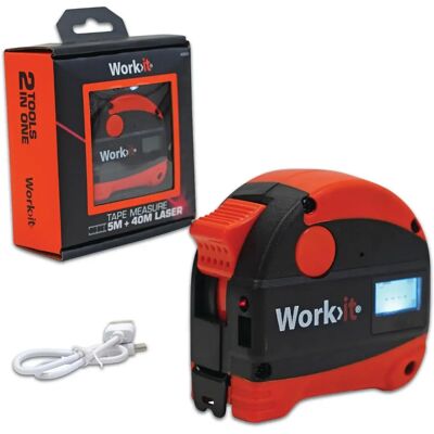 Work>it Laser Distance Meter 5 + 40m - Tape Measure Work>it Laser Distance Meter 5 + 40m - Tape Measure