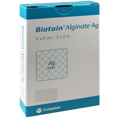 Coloplast - Biatain Alginate Ag Kompressen 5x5 cm - Silber - 10 St - Wundverband Coloplast - Biatain Alginate Ag Kompressen 5x5 cm - Silber - 10 St - Wundverband