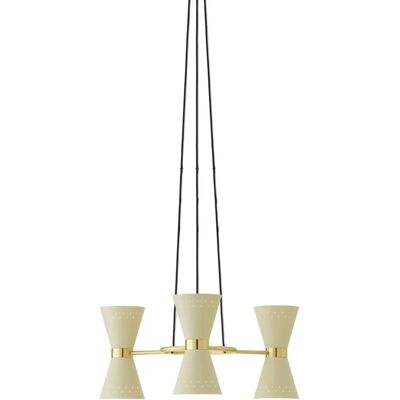 Lustre Collector d'Audo Copenhagen - Laiton, 3 Abat-jour, Style Mi-20ème Lustre Collector d'Audo Copenhagen - Laiton, 3 Abat-jour, Style Mi-20ème