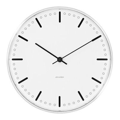 Arne Jacobsen City Hall Klokke - Hvit/Svart - 29cm Arne Jacobsen City Hall Klokke - Hvit/Svart - 29cm