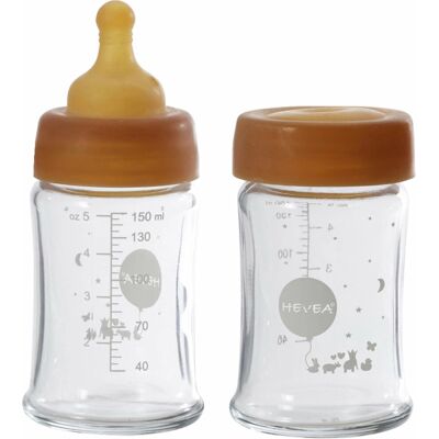 Hevea Naturlig Glass Babyflaske - 150ml - Anti-kolikk Hevea Naturlig Glass Babyflaske - 150ml - Anti-kolikk