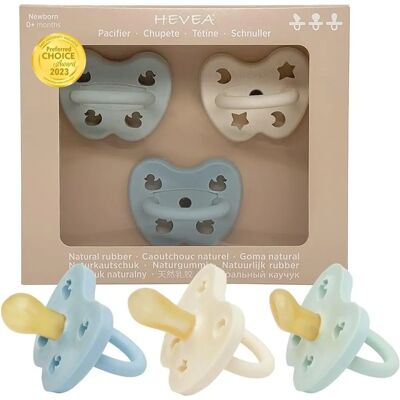 Hevea Baby smokk - 0-3 måneder - 3-pack - Naturlatex - Blå/Hvit Hevea Baby smokk - 0-3 måneder - 3-pack - Naturlatex - Blå/Hvit
