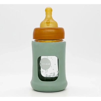 Hevea Glass Ammingflaske 150ml Blå - Bred Hals, Anti-Kolikk Hevea Glass Ammingflaske 150ml Blå - Bred Hals, Anti-Kolikk