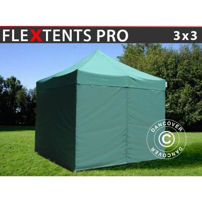 Tenda pieghevole FleXtents PRO 3x3 m Verde con 4 pareti Tenda pieghevole FleXtents PRO 3x3 m Verde con 4 pareti