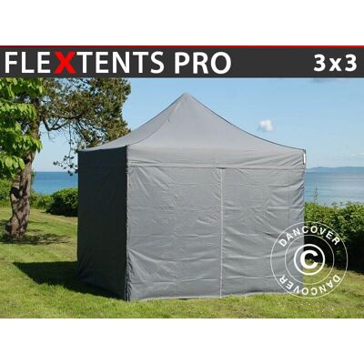 Dancover FleXtents PRO 3x3m Pabellón plegable gris con 4 paredes laterales Dancover FleXtents PRO 3x3m Pabellón plegable gris con 4 paredes laterales