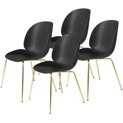 Lot de chaises de salle à manger GUBI Beetle Conique - Coquille noire & Pieds en laiton - Publicité Lot de chaises de salle à manger GUBI Beetle Conique - Coquille noire & Pieds en laiton - Publicité