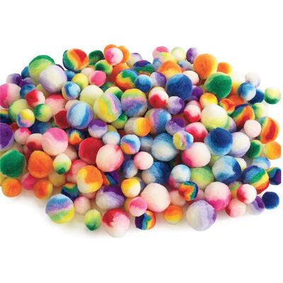 Colorations - regenbooggestreepte pom poms, 180 stuks - knutselmaterialen Colorations - regenbooggestreepte pom poms, 180 stuks - knutselmaterialen