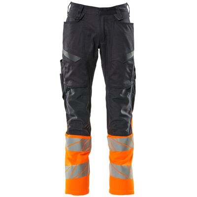 Mascot Ciemnoniebieskie/hi-vis pomarańczowe - Spodnie robocze z kieszeniami na nakolanniki i stretch Mascot Ciemnoniebieskie/hi-vis pomarańczowe - Spodnie robocze z kieszeniami na nakolanniki i stretch