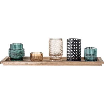 Bloomingville Lyslykter Sett - Treplate & Lys i Glass Bloomingville Lyslykter Sett - Treplate & Lys i Glass