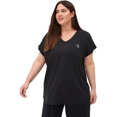 Zizzi - Kvinde Sort V-hals T-shirt - Plusstørrelse Zizzi - Kvinde Sort V-hals T-shirt - Plusstørrelse