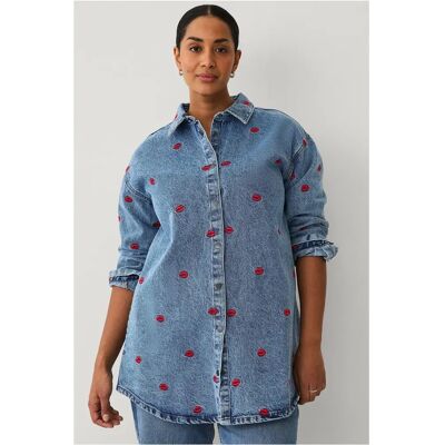 Zizzi - JFlower L/S Shirt - Blå - Skjorte Zizzi - JFlower L/S Shirt - Blå - Skjorte