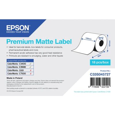 Epson C33S045727 Etichette autoadesive bianche - Etichette per stampanti Epson C33S045727 Etichette autoadesive bianche - Etichette per stampanti