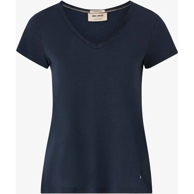 MOS MOSH - V-hals Basic Tee i bomuld - Blå - 36 Kvinder MOS MOSH - V-hals Basic Tee i bomuld - Blå - 36 Kvinder