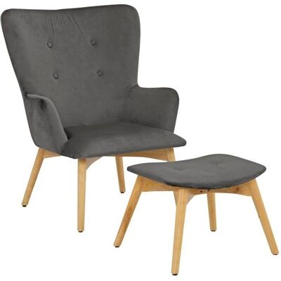 Loft24 New York Grå Fløyelslenestol med Fotpall - Armchair Loft24 New York Grå Fløyelslenestol med Fotpall - Armchair