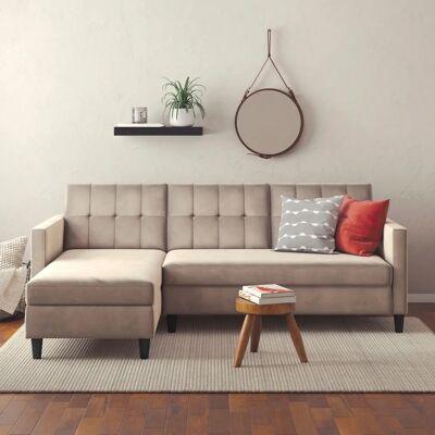 Dorel Hartford II Taupe Samtvelours Sofa mit Stauraum - Sofa Dorel Hartford II Taupe Samtvelours Sofa mit Stauraum - Sofa