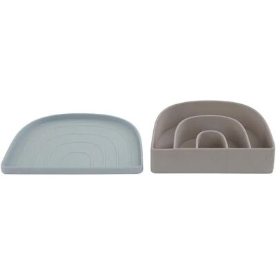 Set di stoviglie Rainbow OYOY - Piattino diviso e ciotola - Blu/Grigio Set di stoviglie Rainbow OYOY - Piattino diviso e ciotola - Blu/Grigio