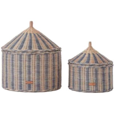 OYOY Spielzeugaufbewahrungsbox - Zirkuskorb 2er-Set in Blau & Beige OYOY Spielzeugaufbewahrungsbox - Zirkuskorb 2er-Set in Blau & Beige