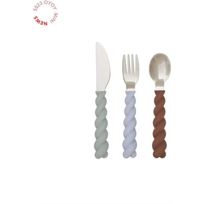 OYOY Mellow Småbarn Bestikksett - Rustfritt stål, Silikon - Blå, Brun, Grønn - Bestikksett OYOY Mellow Småbarn Bestikksett - Rustfritt stål, Silikon - Blå, Brun, Grønn - Bestikksett