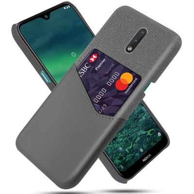 Nokia 2.3 - Gråt stof- og plastikcover med kortholder Nokia 2.3 - Gråt stof- og plastikcover med kortholder