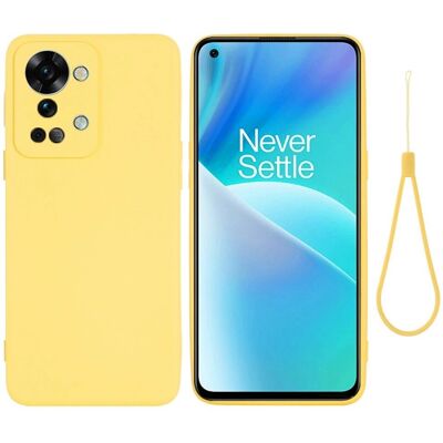 OnePlus Nord 2T (5G) Flytende Silikondeksel med Håndstropp - Gul OnePlus Nord 2T (5G) Flytende Silikondeksel med Håndstropp - Gul