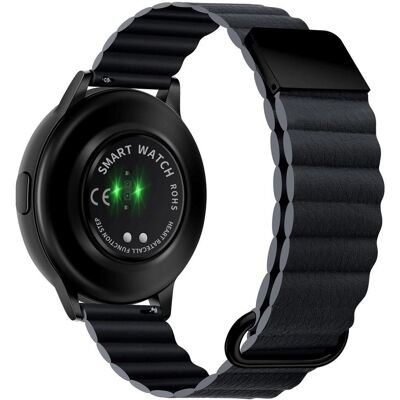 INCOVER Smartwatch Rem 20mm Magnetisk Litchi Læder - Grå / Sort - Smartwatch Rem INCOVER Smartwatch Rem 20mm Magnetisk Litchi Læder - Grå / Sort - Smartwatch Rem