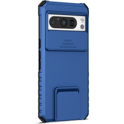 Blått beskyttelsesdeksel for Google Pixel 8 Pro med stativ og kameraslider Blått beskyttelsesdeksel for Google Pixel 8 Pro med stativ og kameraslider