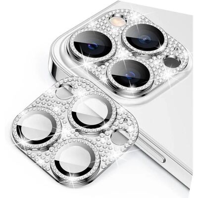 Enkay iPhone 16 Pro / 16 Pro Max Rhinestone Kameralinse Beskyttelse - Sølv Enkay iPhone 16 Pro / 16 Pro Max Rhinestone Kameralinse Beskyttelse - Sølv