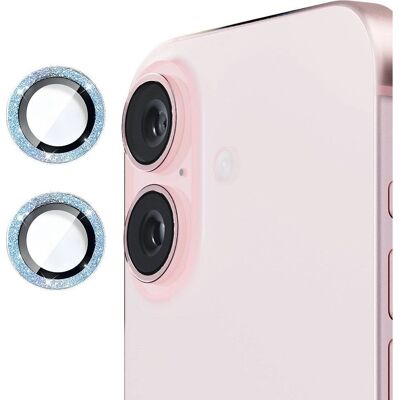 ENKAY Kameralinsebeskyttelse til iPhone 16 / 16 Plus - Blå med Rhinestones ENKAY Kameralinsebeskyttelse til iPhone 16 / 16 Plus - Blå med Rhinestones