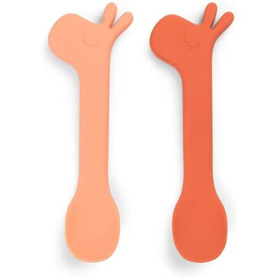Colheres de silicone para crianças - Pack de 2 - Papaya e Coral - 14cm - Done by Deer Colheres de silicone para crianças - Pack de 2 - Papaya e Coral - 14cm - Done by Deer