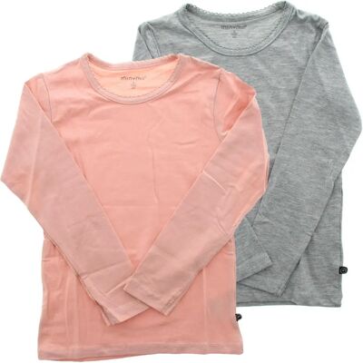 Minymo Rosa/Grau Langarm-T-Shirt 2er-Pack - T-Shirt Minymo Rosa/Grau Langarm-T-Shirt 2er-Pack - T-Shirt