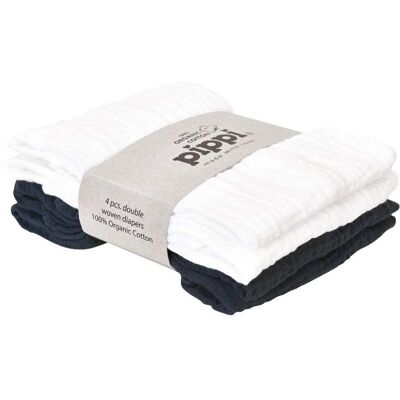 Pippi Pack de 4 Couches en Coton Bio - Bleu Marine/Blanc Pippi Pack de 4 Couches en Coton Bio - Bleu Marine/Blanc