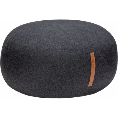 Hübsch Gris Foncé Acrylique Cuir Laine Pouf - Pouf - Publicité Hübsch Gris Foncé Acrylique Cuir Laine Pouf - Pouf - Publicité