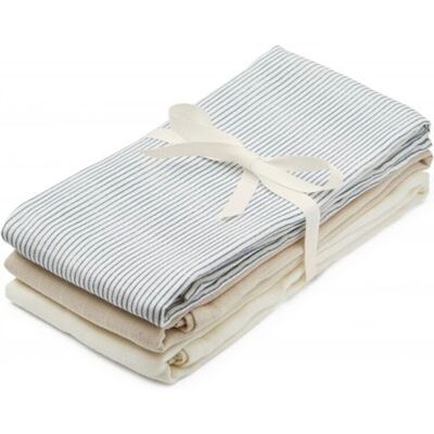 Ensemble de 3 Lingettes en Mousseline en Coton Biologique - Bleu/Praline/Blanc Crème - Vêtements Bébé - Publicité Ensemble de 3 Lingettes en Mousseline en Coton Biologique - Bleu/Praline/Blanc Crème - Vêtements Bébé - Publicité