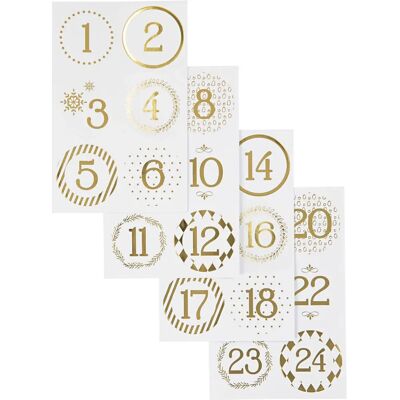 Vivi Gade Autocollants Décoratifs - 24 pcs - Blanc, Or - Numéros Calendrier de l'Avent - Publicité Vivi Gade Autocollants Décoratifs - 24 pcs - Blanc, Or - Numéros Calendrier de l'Avent - Publicité