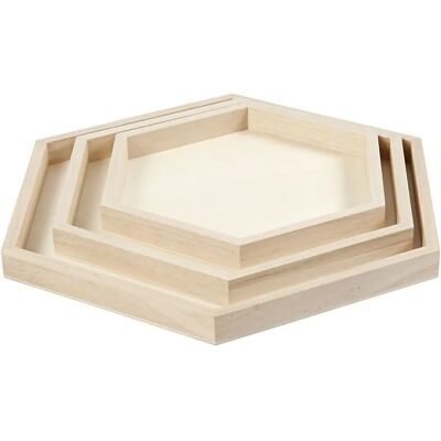 Creativ Company Leichte Holzsechseck-Tabletts - 3 Stück Creativ Company Leichte Holzsechseck-Tabletts - 3 Stück