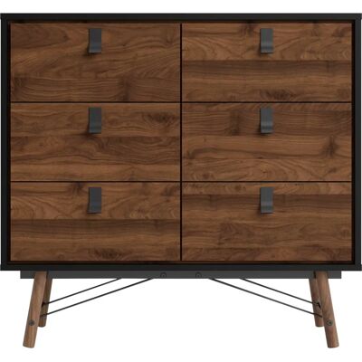 Andas Ry Sideboard - 6 Schubladen, Nordic Design, Schwarz/Walnuss Andas Ry Sideboard - 6 Schubladen, Nordic Design, Schwarz/Walnuss
