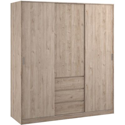 Furniture To Go Naia Kleiderschrank - 2 Schiebetüren, 1 Tür, 3 Schubladen, Eiche Furniture To Go Naia Kleiderschrank - 2 Schiebetüren, 1 Tür, 3 Schubladen, Eiche