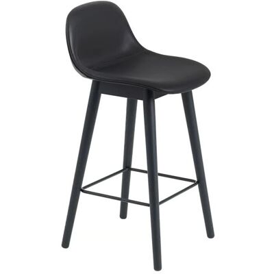Muuto Fiber Barstol - Sort Læder & Træramme - 97,5cm Muuto Fiber Barstol - Sort Læder & Træramme - 97,5cm
