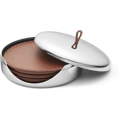 Georg Jensen Sky Underlag - Sett med 4 i Lær og Stål Georg Jensen Sky Underlag - Sett med 4 i Lær og Stål