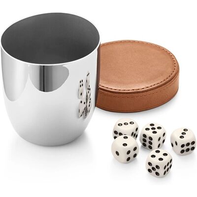 Georg Jensen Sky Würfelspiel Set - Edelstahl-Reiseset mit Lederdeckel Georg Jensen Sky Würfelspiel Set - Edelstahl-Reiseset mit Lederdeckel