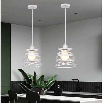 AXHUP Juego de 2 Lámparas Colgantes Industriales E27 20cm Blanco - Lámpara de Techo AXHUP Juego de 2 Lámparas Colgantes Industriales E27 20cm Blanco - Lámpara de Techo