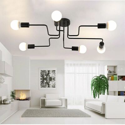 Pendelleuchte - Vintage Industrie 6-Lichter E27 Deckenlampe - Schwarz Pendelleuchte - Vintage Industrie 6-Lichter E27 Deckenlampe - Schwarz