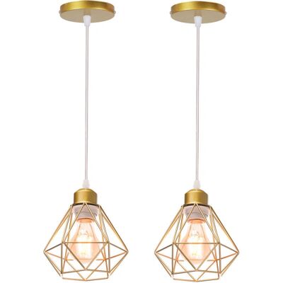 AXHUP Oro 2 Lampade a Sospensione - Lampada Gabbia Geometrica Industriale AXHUP Oro 2 Lampade a Sospensione - Lampada Gabbia Geometrica Industriale