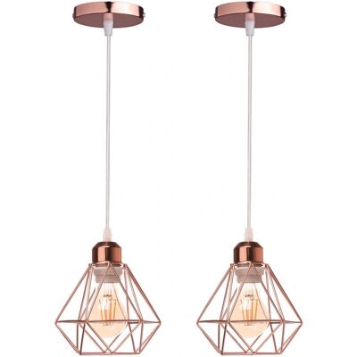 AXHUP Roségold Pendelleuchte - Industrielle geometrische Diamant-Käfig - 2 Stücke AXHUP Roségold Pendelleuchte - Industrielle geometrische Diamant-Käfig - 2 Stücke
