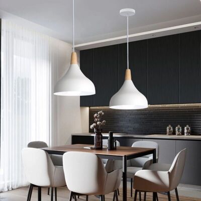 AXHUP 2X Pendant Light with Wooden Shade - Modern Ceiling Lamp - E27 Support AXHUP 2X Pendant Light with Wooden Shade - Modern Ceiling Lamp - E27 Support